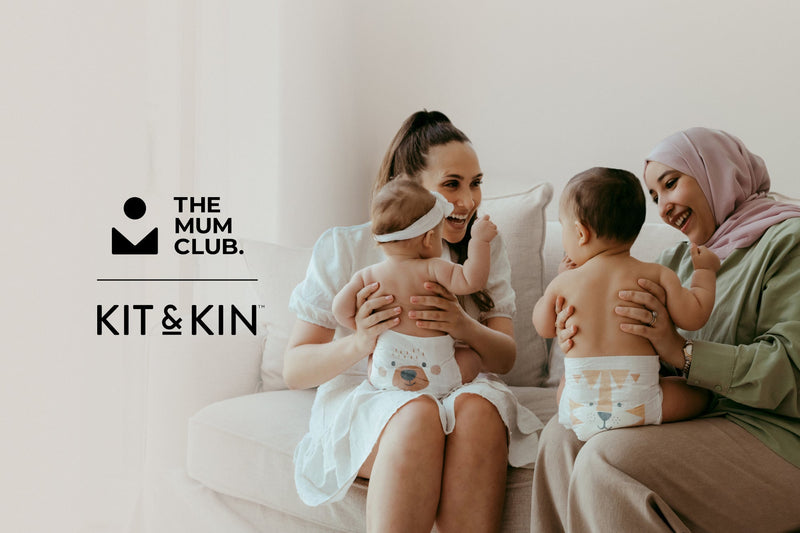 Mums connecting at a Mum Club event with babies and toddlers, with Kit & Kin baby changing products